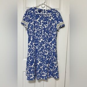 Talbots Blue and White Floral Midi Dress